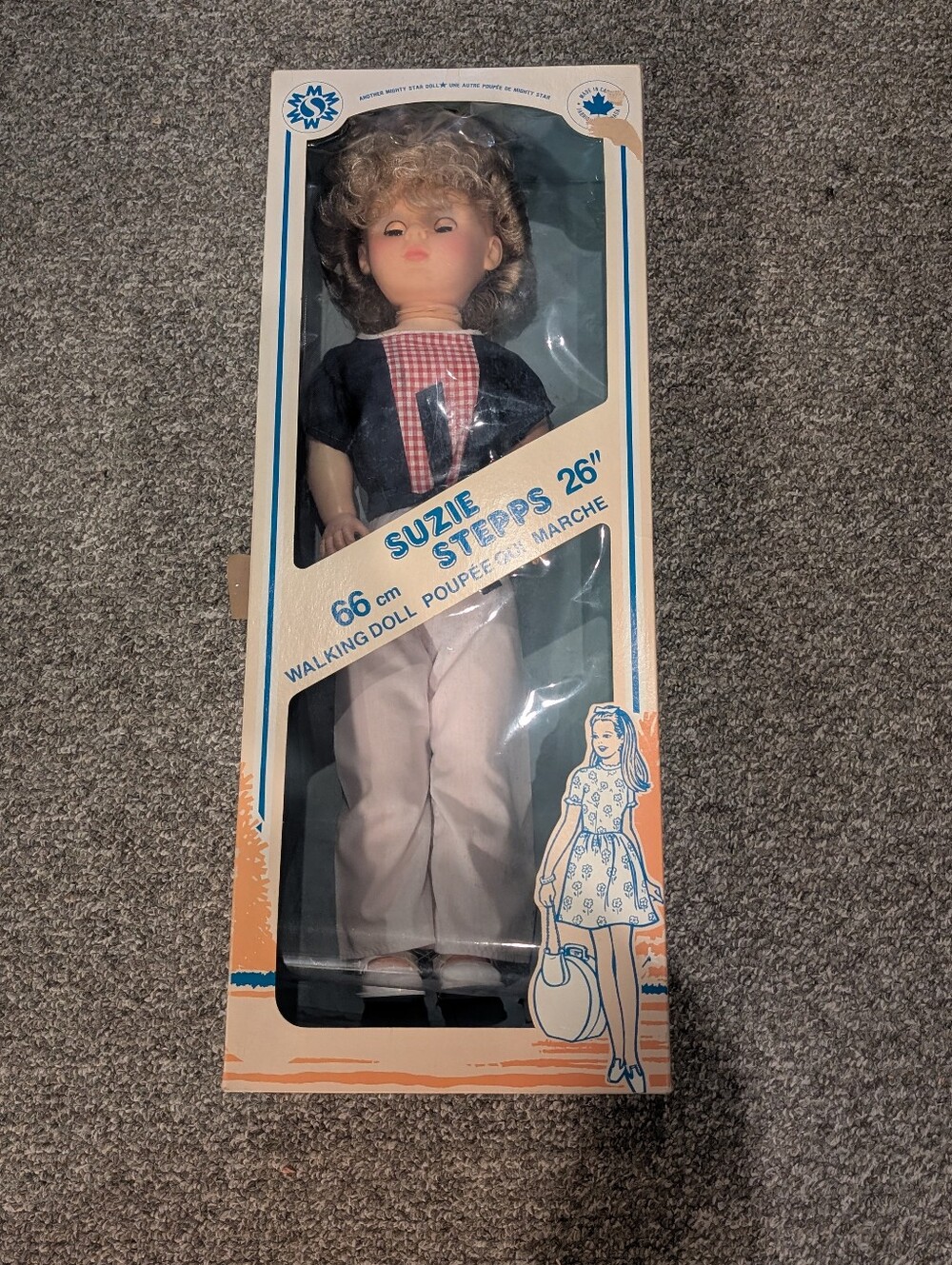 Vintage Walking Doll New in Box Suzie Stepss Mighty Star 26" Made In Canada